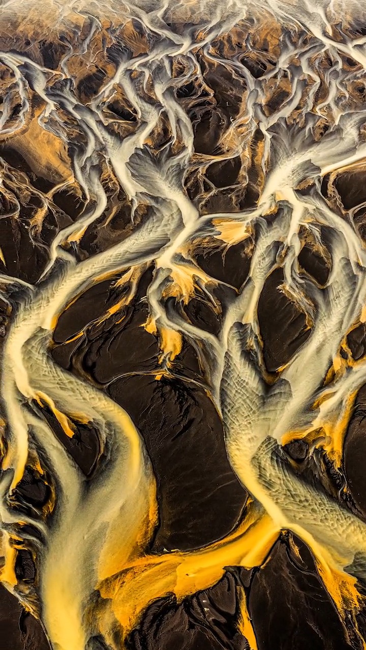 高空俯拍龙形河流入海,蔚为壮观