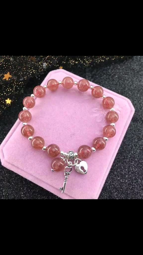 s925银77天然草莓晶手链