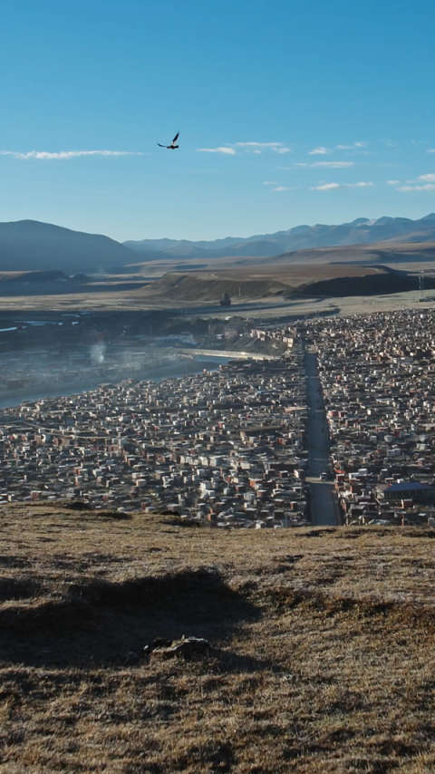 航拍 四川 西部 亚青寺 风光