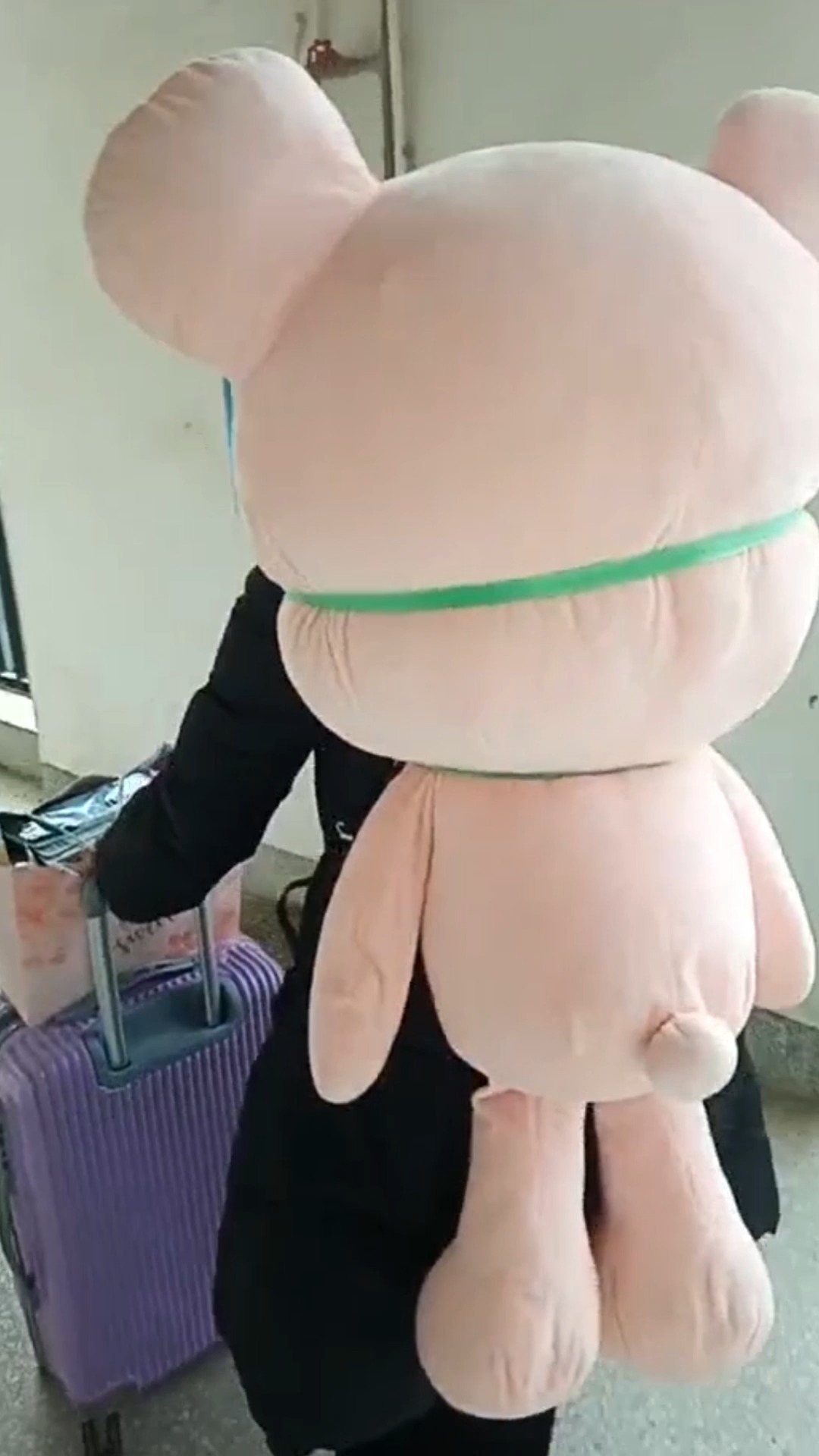 女生放假将男友送的玩偶绑在身上带回家 ,是你毕业时的样子吗?