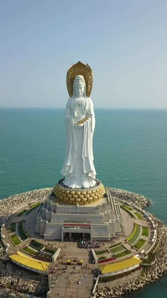 航拍世界上最高的海上观音像 美哉!