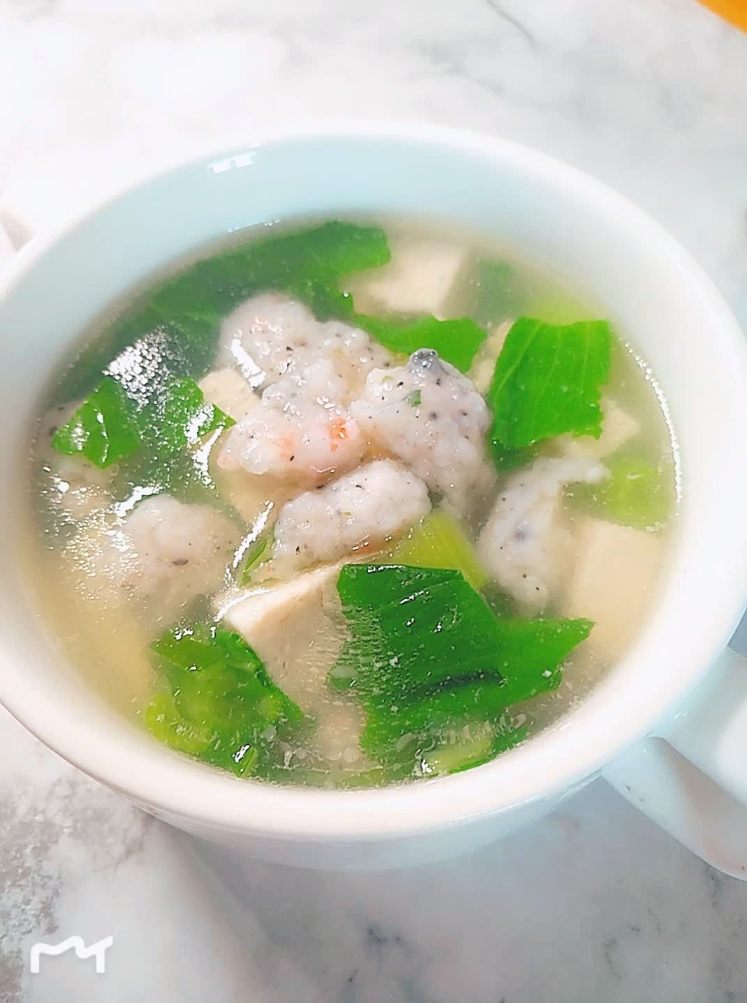 青菜豆腐虾滑汤