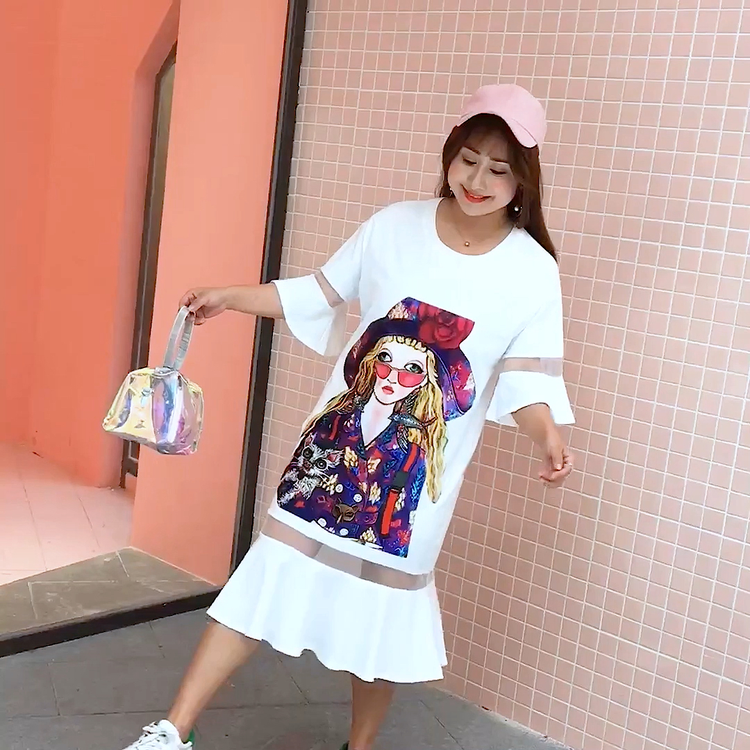 120斤--220斤胖女孩衣服,宽松版 卡通可爱女孩头像,很漂亮的