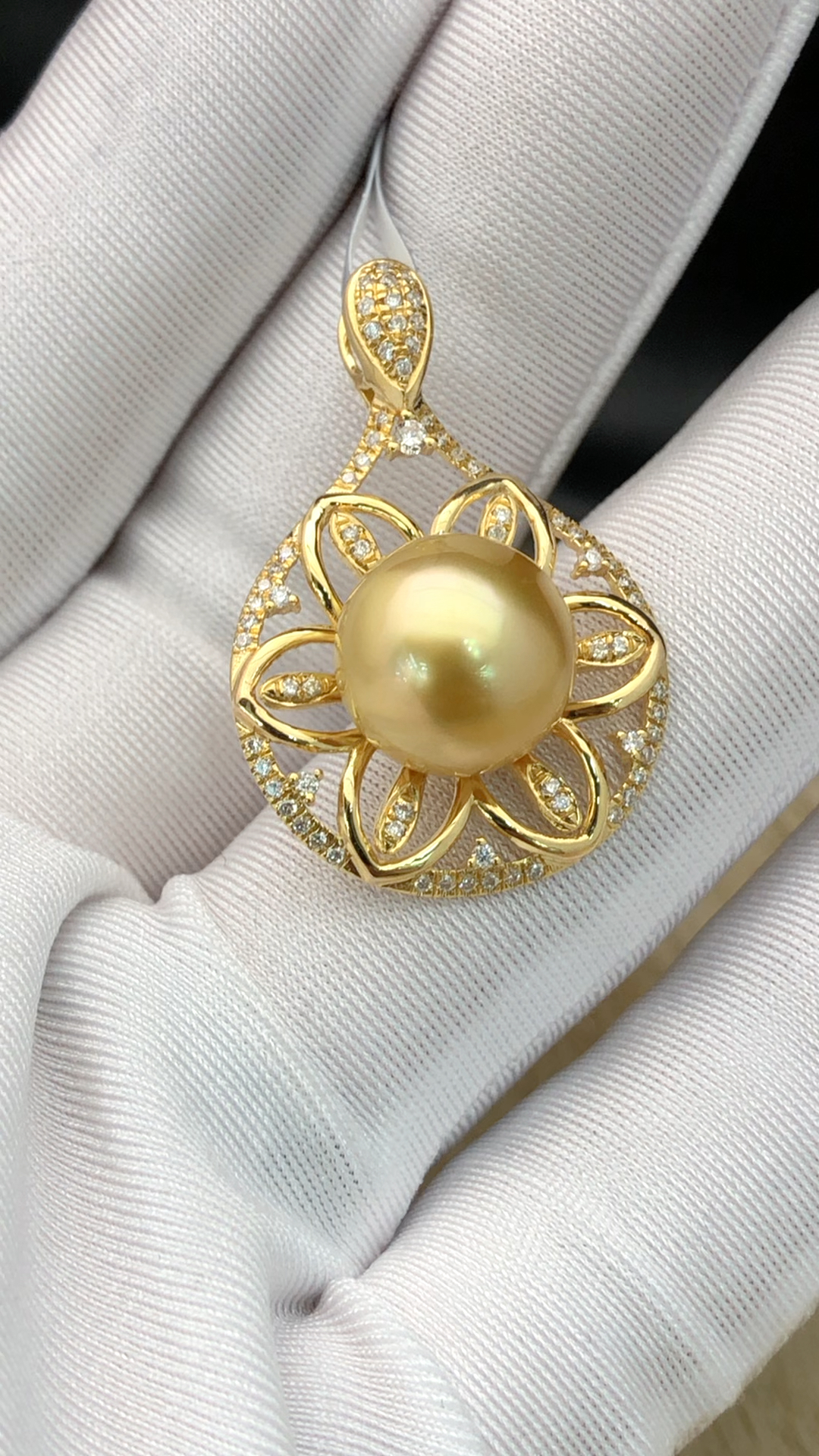 天然海水金珍珠18k金镶嵌南非钻石